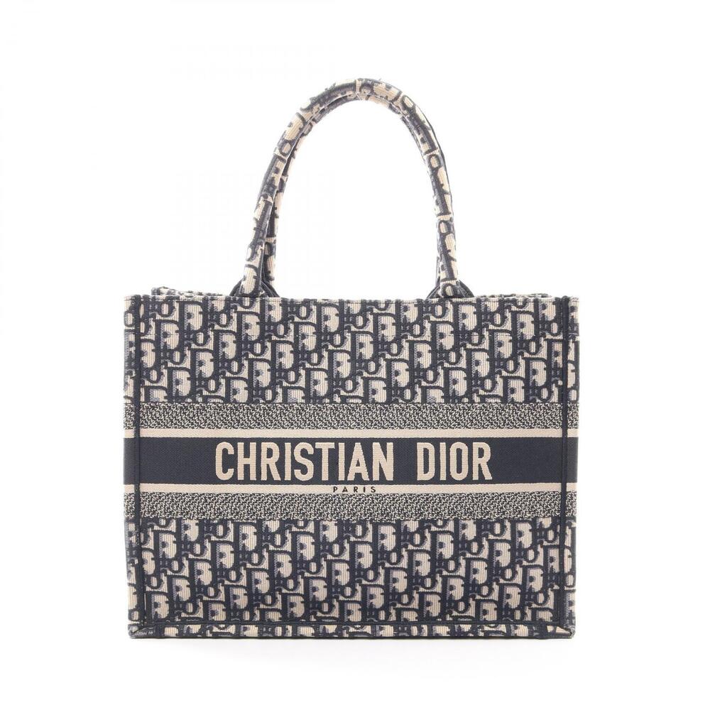 Christian Dior BOOK TOTE Oblique Bag Canvas Navy Blue Beige Cream